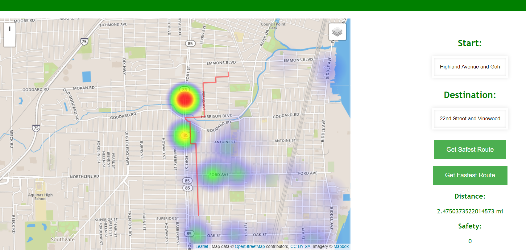 Safety Navigator interface